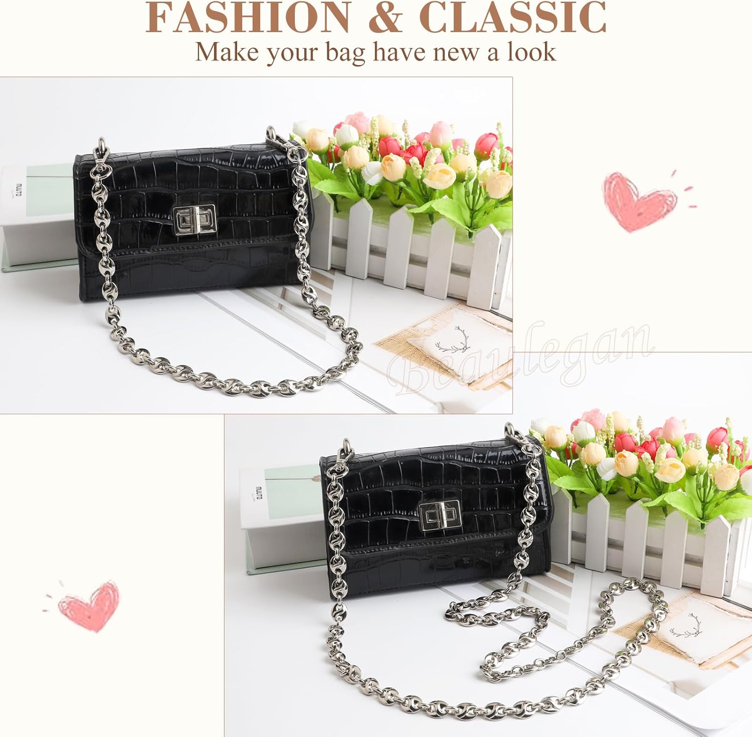 Beaulegan Luxury Purse Chain Handle Strap Replacement for Shoulder Crossbody Bag or Handbag, 23.6 Inch Long(Silver) - Image 5