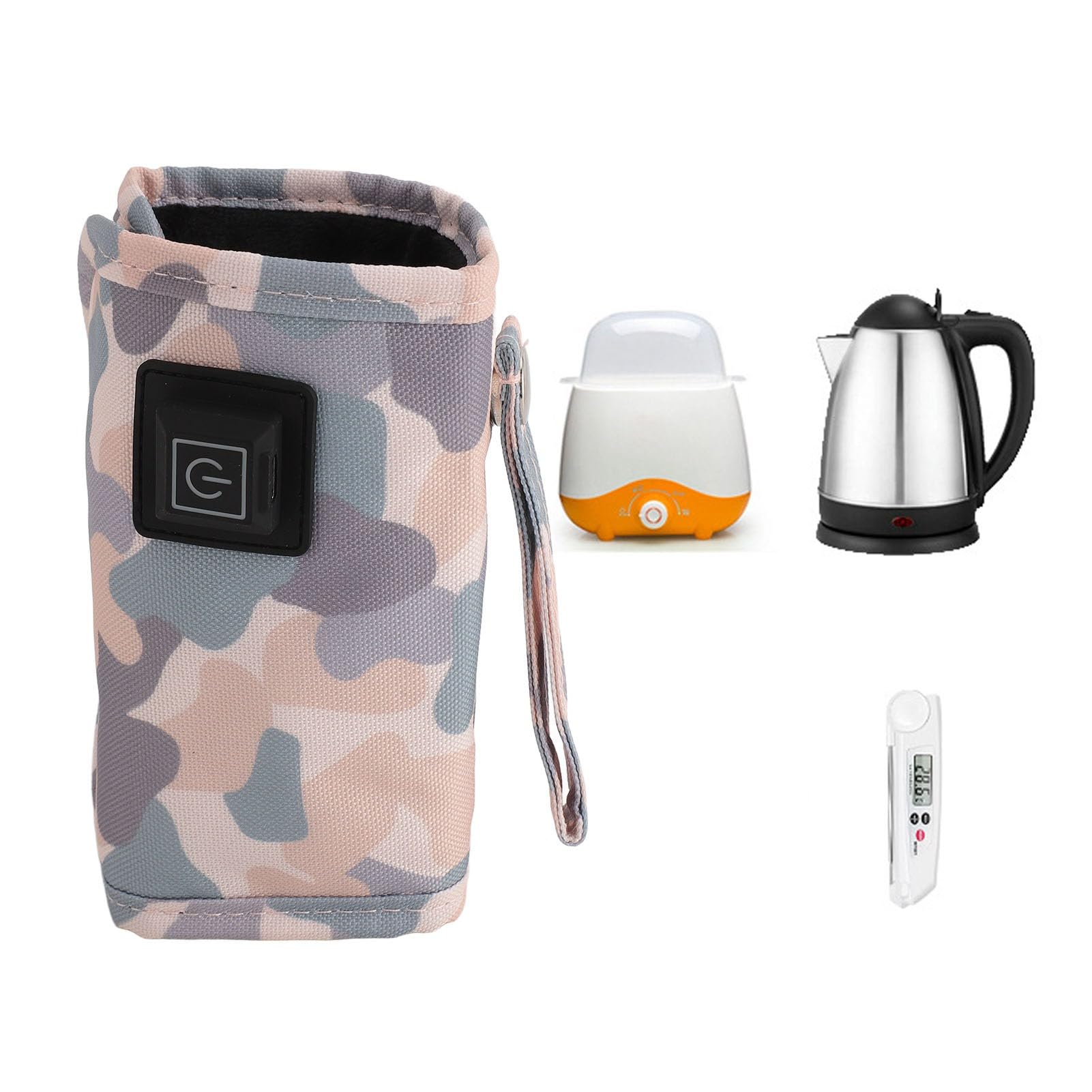 Calentador de Biberón Portátil, Bolsa de Calentador de Leche Recargable USB para Fórmula, Leche Materna, Temperatura Constante Agua Constante Agua para Viajar, Hogar (Gris blanco)