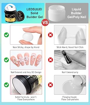Solid Builder Gel for Nails LEDSUUEI - 100g Large Capacity White 3D Nail Gel Sculpting Non-Sticky Hand Carving Glue Extension for Manicure Salon Home Decoration DIY