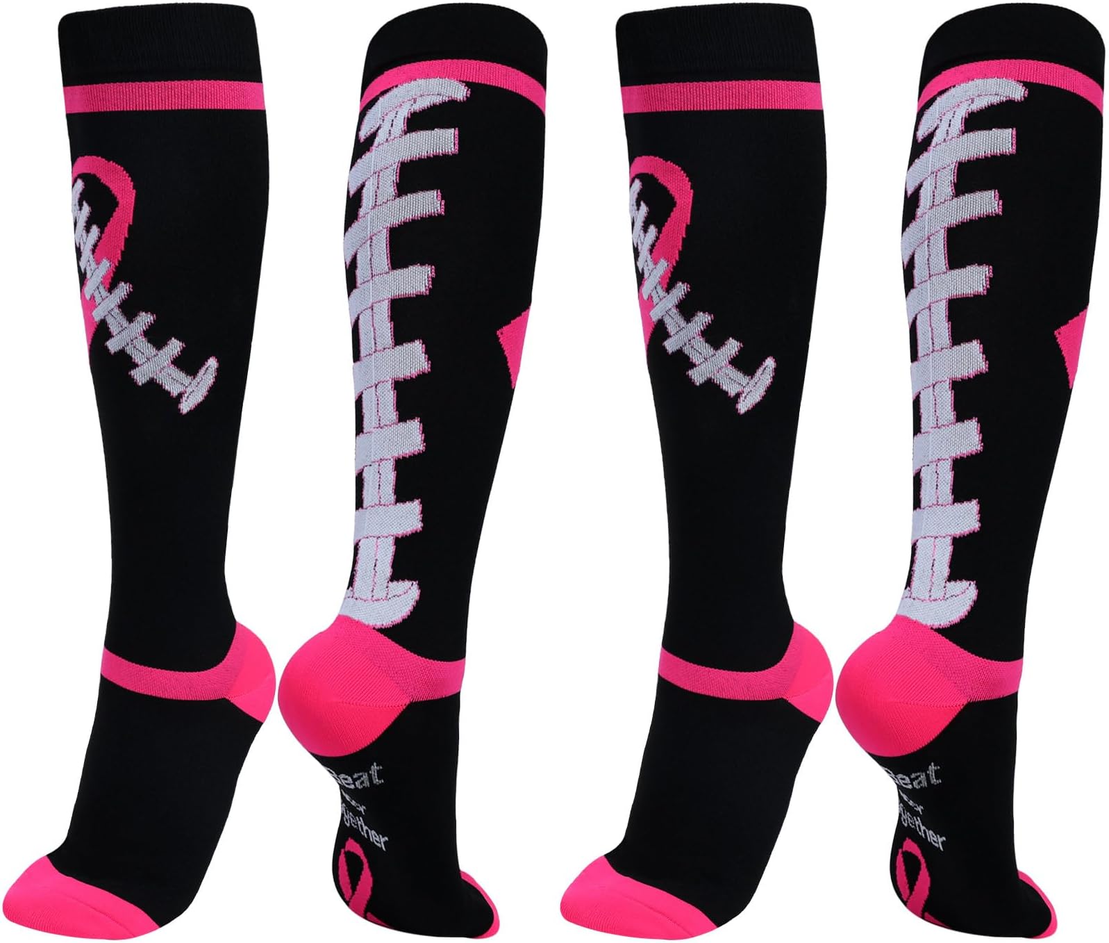 Breast Cancer Awareness Socks for Women Men, 2 Pairs Breast Cancer Football Socks Youth, Pink Ribbon Compression Socks