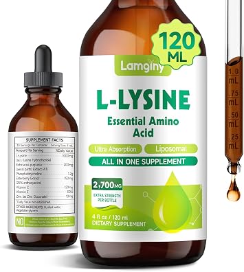 مكمل L-lysine 1000mg، قطرات سائلة من ليسين الجسيمات الشحمية للبالغين، حمض أميني أساسي - دعم المناعة، صحة الجلد والشفاه، تخليق الكولاجين، نباتي، غير معدل وراثيًا وخالي من الغلوتين، 4 أونصة