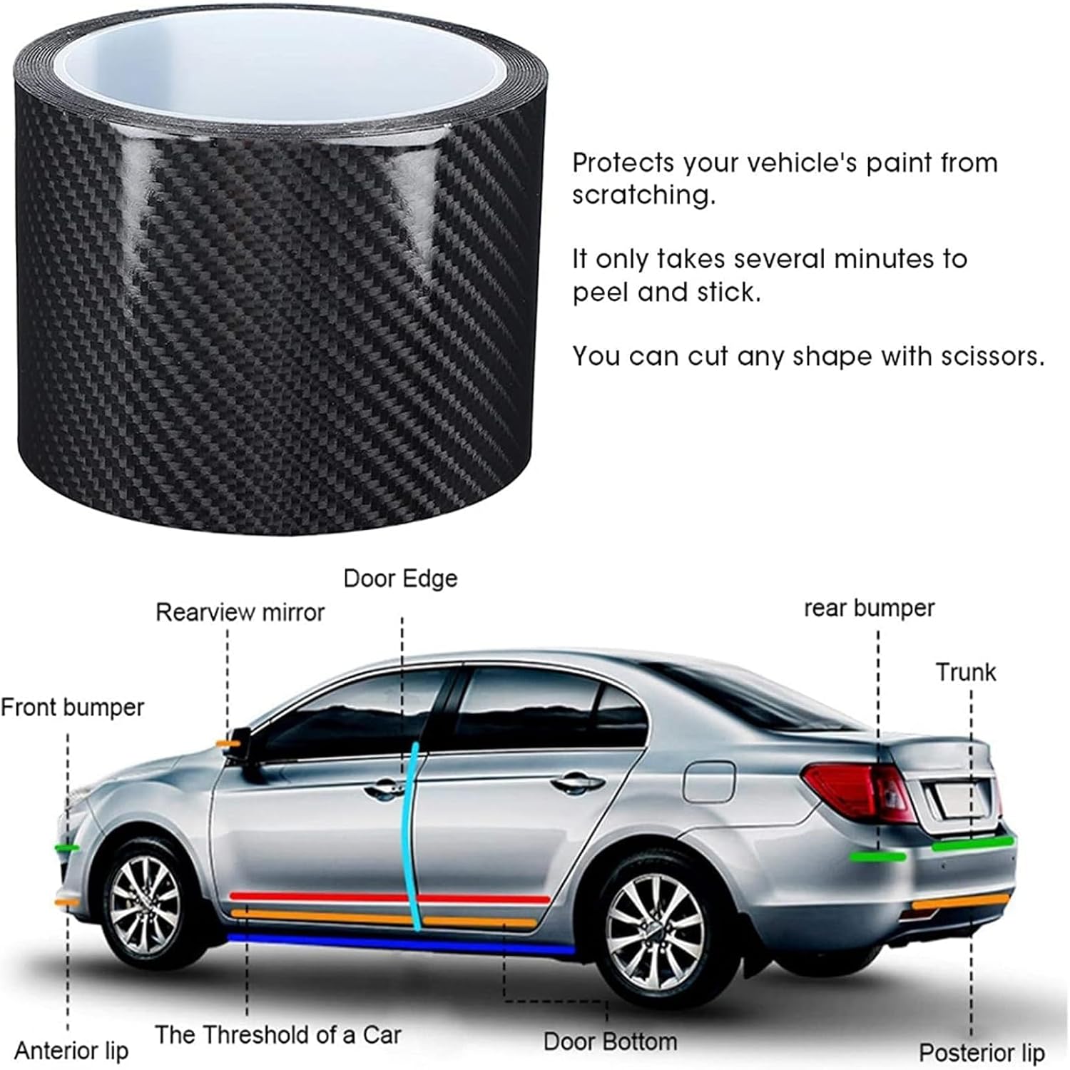 ملصق ألياف الكربون من اكس سبرينج للسيارة، واقي لحافة الباب وال... - view 2