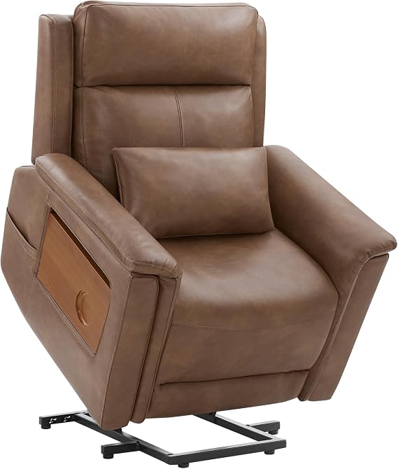 CHITA Leather Power Lift Recliner Chair for Elderly, Heat & Massage, Saddle | Electric Lift Chair with Foldable Tray Table, Cup Holder, Removable Lumbar Pillow & Dual Side Pockets