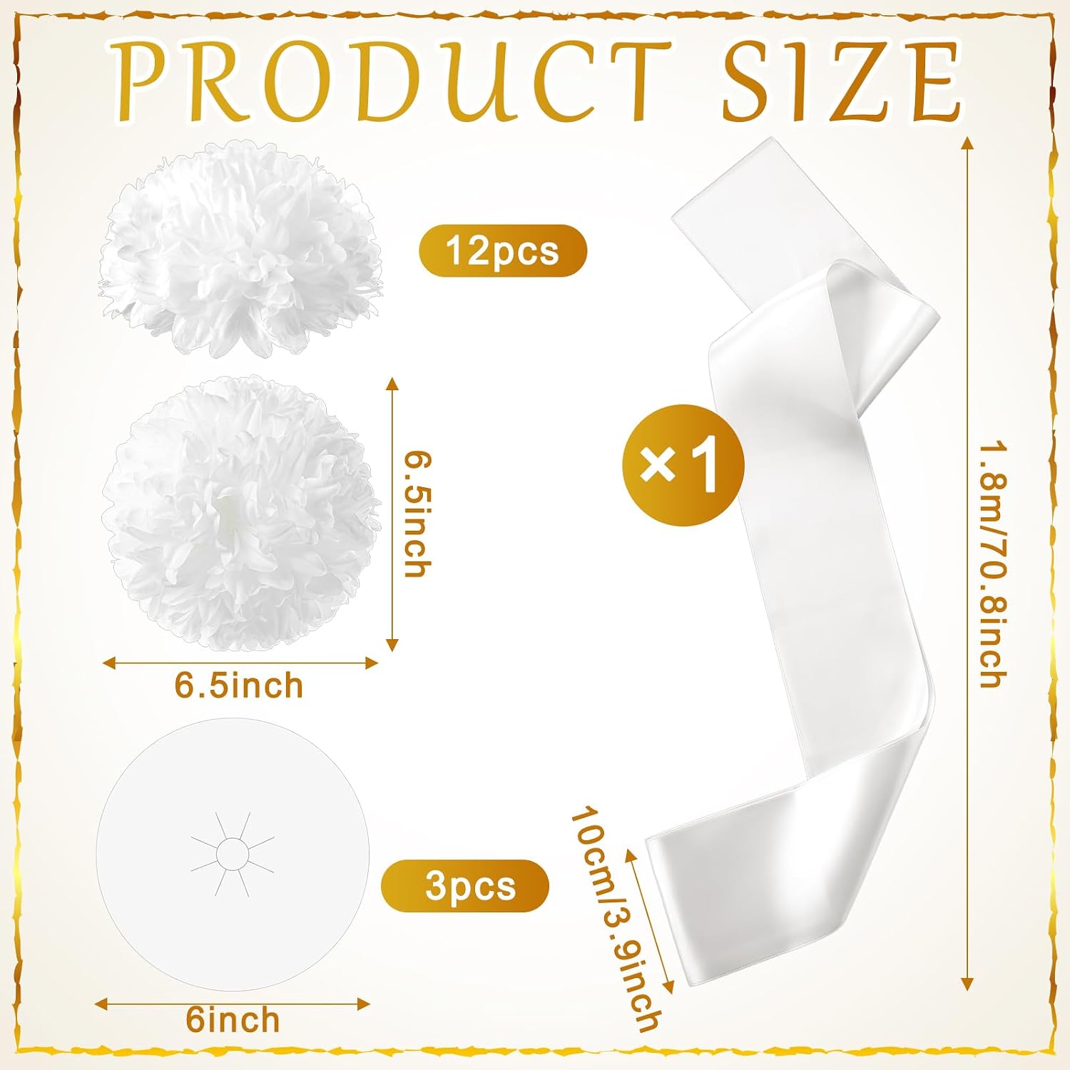 Suncalla 16 Pcs Homecoming Mum Supplies Set, Including 6.5'' Artificial Mum Flower 6'' Paper Disc Backer and White Satin Sash DIY Craft Kit for Back to School Homecoming Week Party Gift Decor