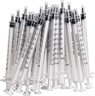 100PCS 1ml 1cc Pipette Syringe with Luer Slip Tip No Needle Pipette for Pets Oral, Refilling, Oil or Glue Applicator, Measuring or Transfering Tiny Amount of Liquids, Without Cap