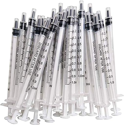 100PCS 1ml 1cc Syringe No Needle Plastic Syringe for Pets Oral, Refilling | For use in Oil or Glue Applicator, Measuring or Transfering Tiny Amount of Liquids