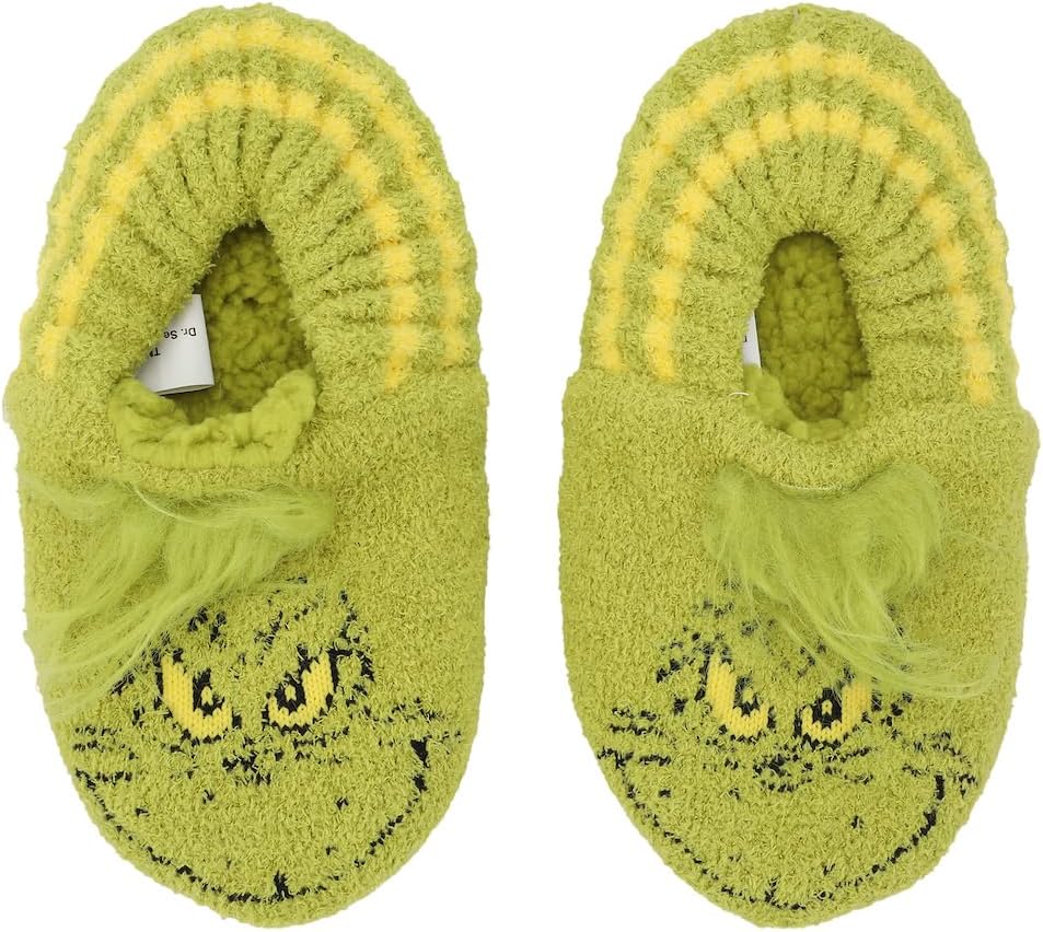 Bioworld Dr. Seuss The Grinch Fuzzy Chenille Youth Slipper Socks
