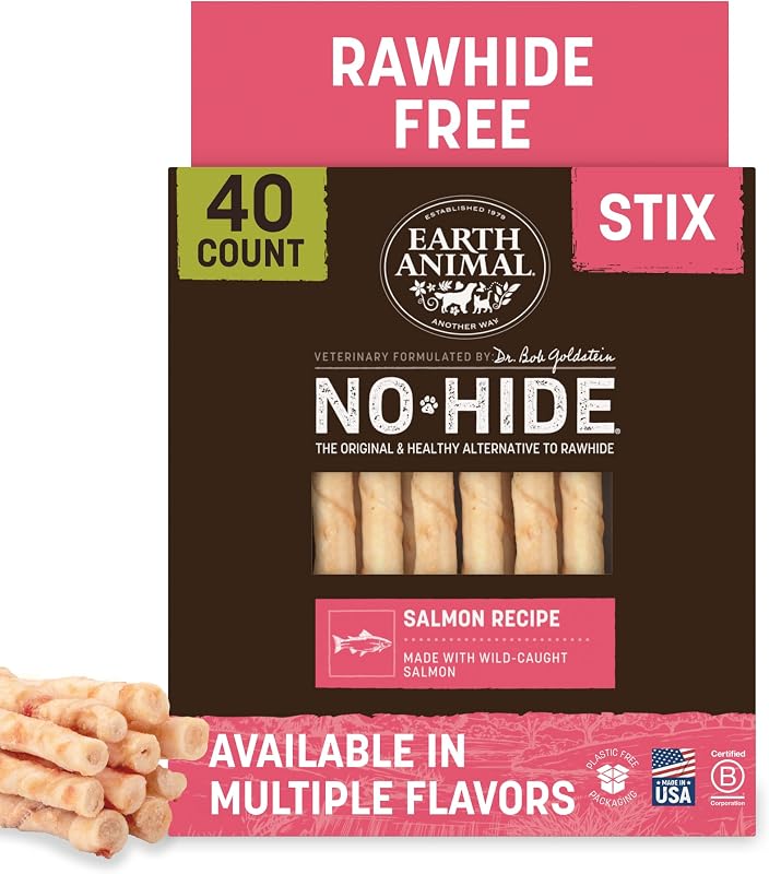 Palitos mastigáveis para cães e gatos No-Hide Stix com salmão Earth Animal, 40 unidades