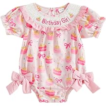 BemeyourBBs Baby Girl First Birthday Outfit 1st Birthday Cake Smocked Romper Jumpsuit One Year Clothes