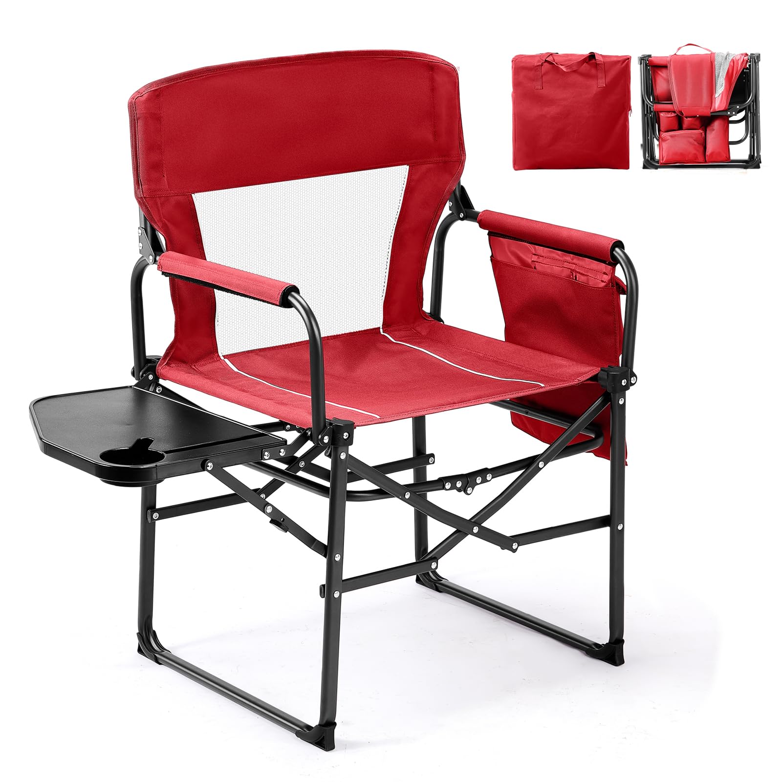VINGLI Camping Chairs, Directors Chair, Camping Chair with Side Table & Carry Bag，Heavy Duty Camping Chairs for Adults, Portable Folding Camping Chair