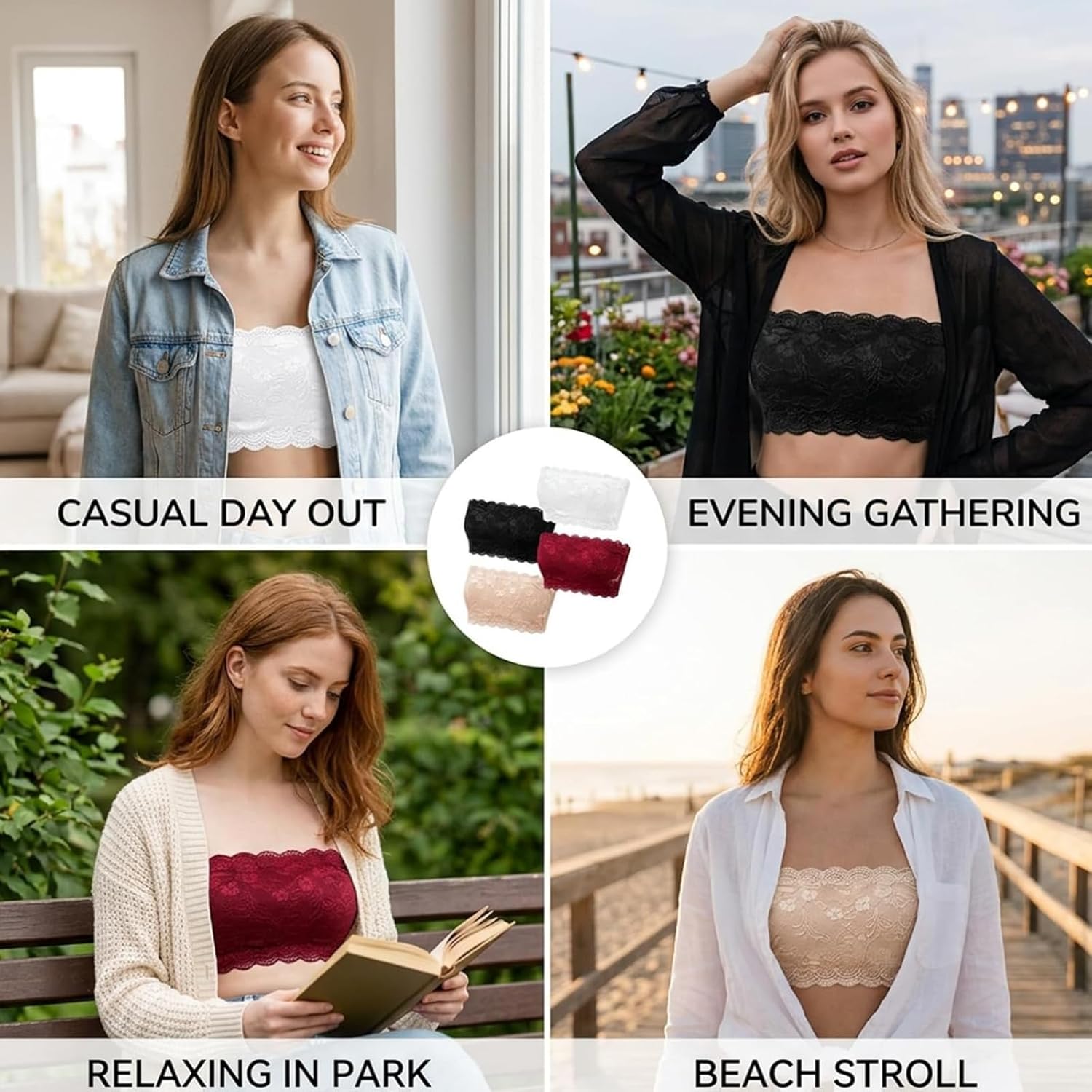 YEKEYI 6Pcs Lady Floral Lace Tube Top Bandeau Strapless Bras Seamless Stretchy Chest Wrap Cleavage Cover up for Low Neckline