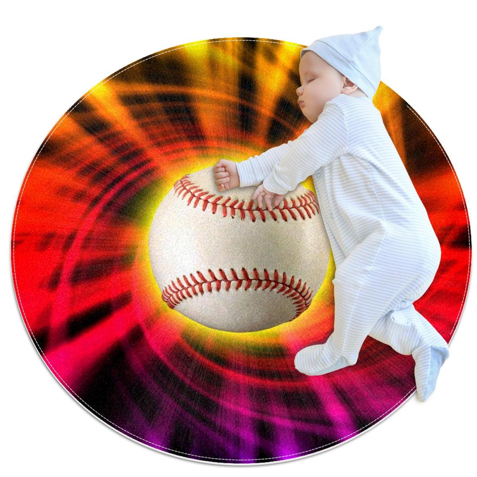 Alfombra de juego infantil redonda con diseño de pelota de béisbol de 80 cm para mascotas y niños