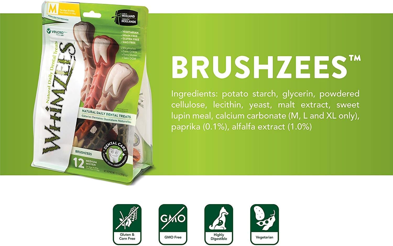 Whimzees Large Brushzees, 12 Count, Natural Grain Free Dental Dog Treats2