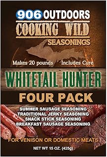 Cooking Wild Seasonings WHITETAIL HUNTER Variety Four Pack, Seasons up to 20 pounds of Wild Game or Domestic Meat, 15 ounce, includes cure packets