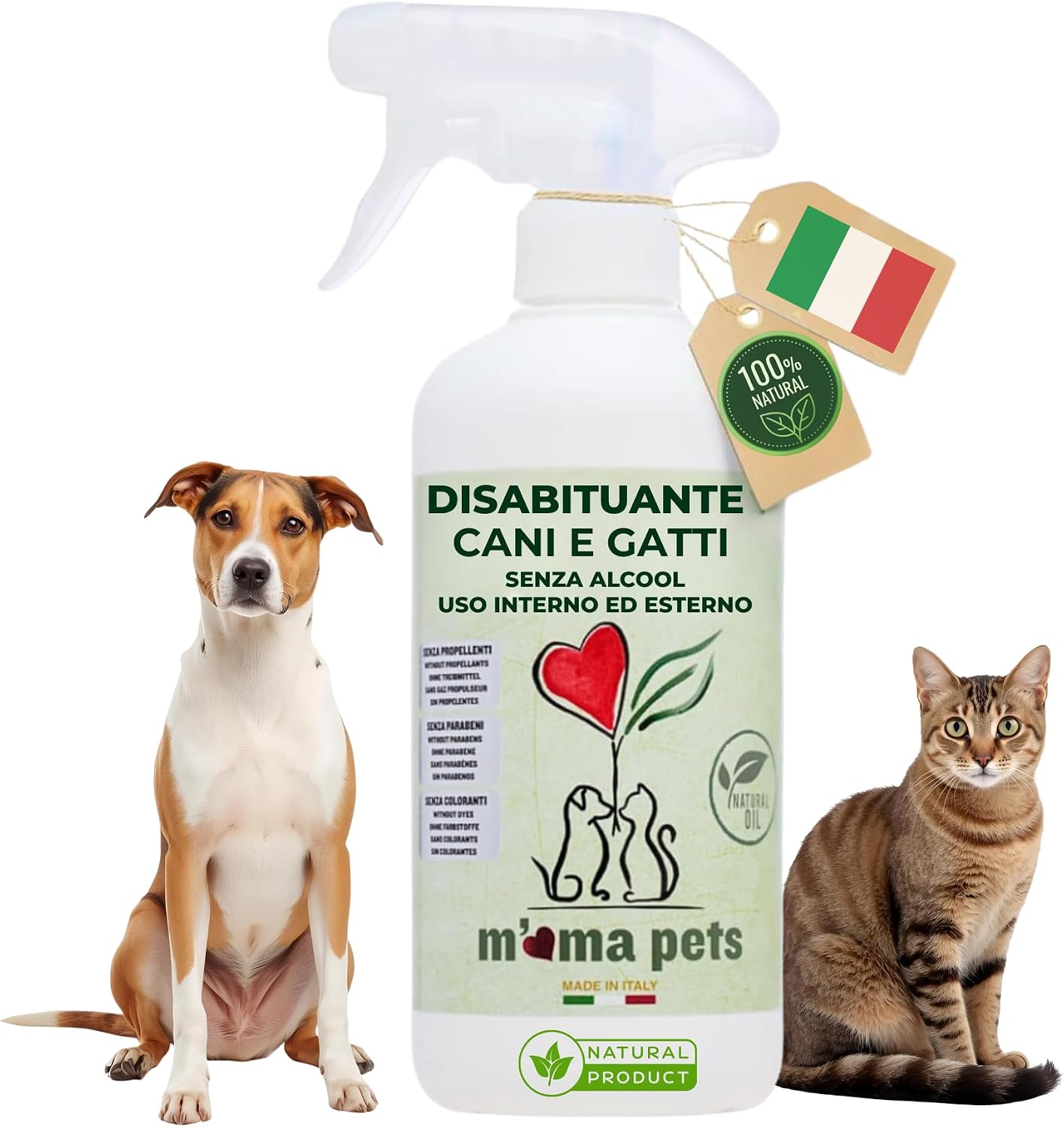 M'MA Pets Disabituante Pipì per Cani e Gatti, Made in Italy – Repellente Anti Urina 100% Naturale, Spray 500 ml per Uso Interno ed Esterno – A Base Vegetale Senza Alcool – Disabituante 500 ml Disponibile per la spedizione tra 1 o 2 giorni