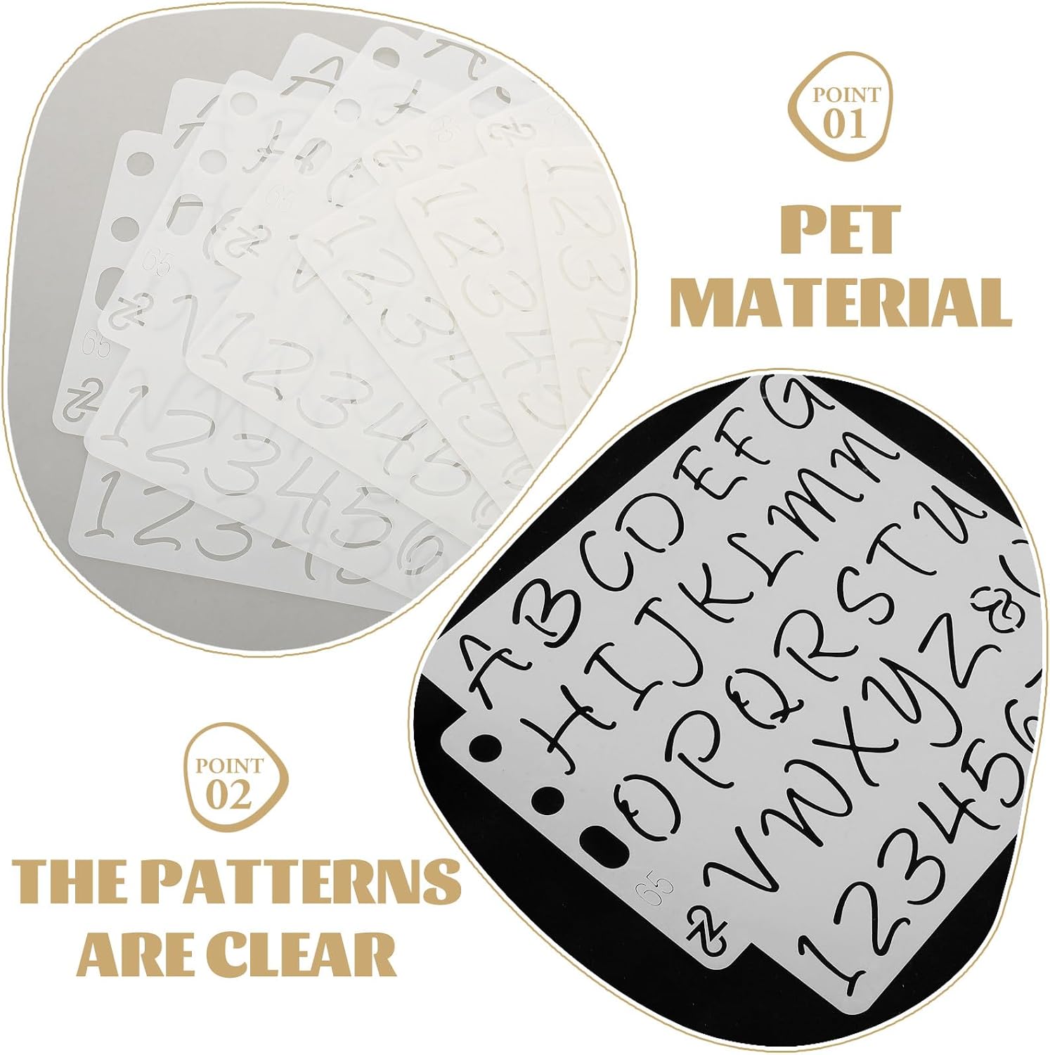 6pcs Letter and Number Stencil Set with Ruler, Plastic Painting Templates and Artists, Reusable Airbrush Spray Paint Stencils for Creative Lettering and Wood Burning Craft
