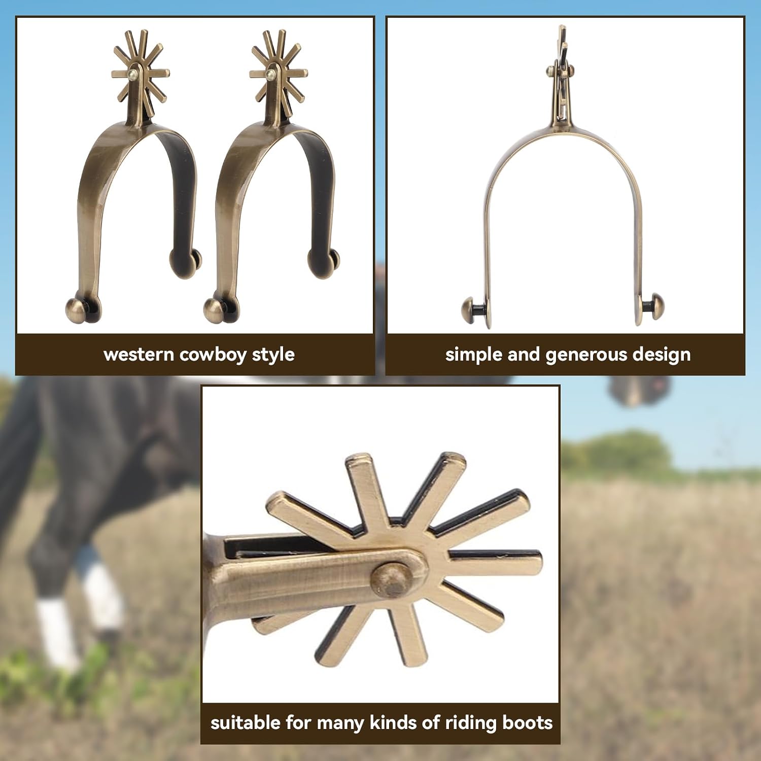 Horse Spurs, Premium Rotatable Zinc Alloy Western Riding Spurs with Gear Control System for Training and Trail Rides Equestrian Enthusiasts