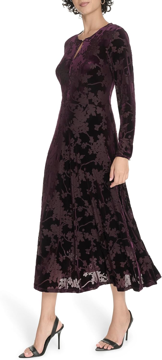 Tommy Hilfiger Womens Long Sleeves Keyhole Neck Midi Dress - Image 3