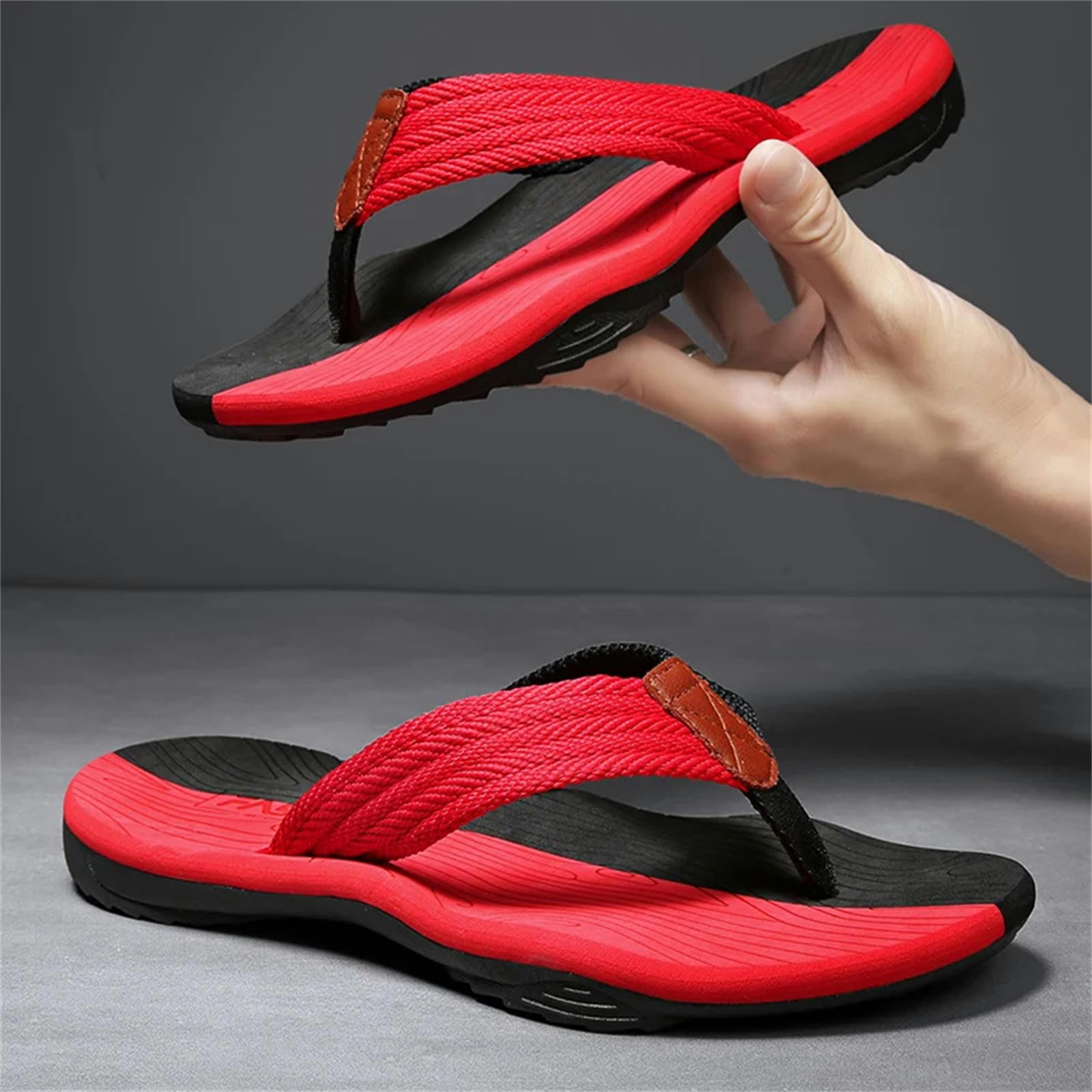 Ciabatte Estive Uomini Slifori Flip Estivi Flops Outdoor Comodi Vetrini Casual Scarpe Sandali da Spiaggia-Nero Rosso-39 (24,5 Cm)