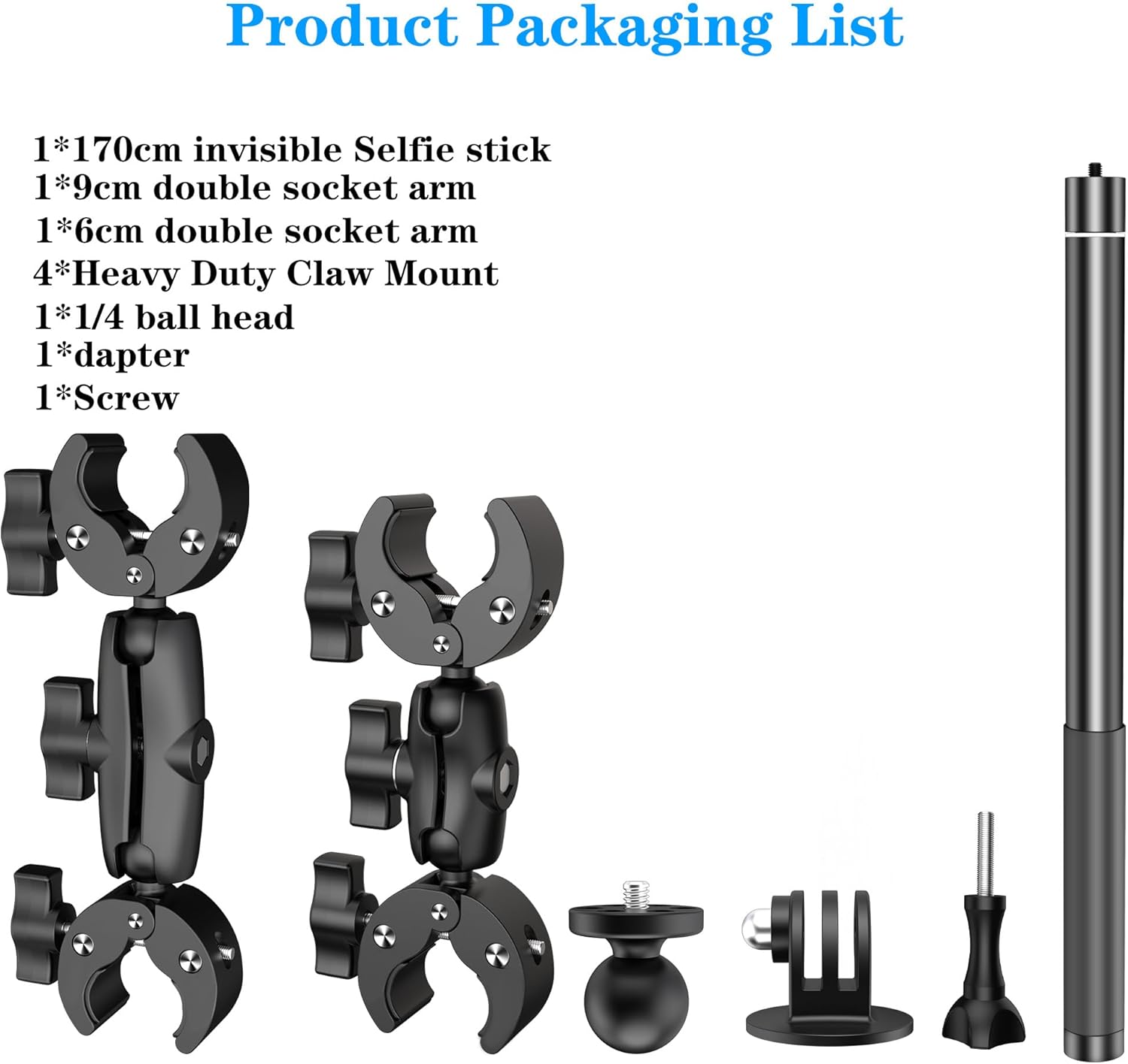 Taisioner Motorcycle Bike Handlebar Double clamp Mount and 67”Invisible Selfie Stick Insta 360 Motorcycle Mount Kit for X5/X4/X3/X2/XONE/GO2/3 Action Camera