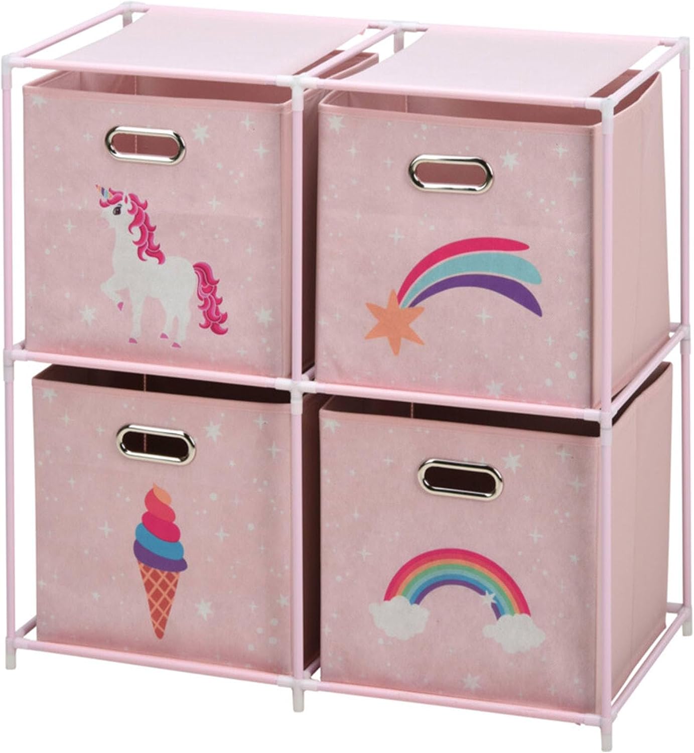 Well Home 4 Compartment Metal Frame Kids Chest of Drawers Pink