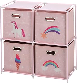 Well Home Cajonera Infantil de 4 Compartimentos con marcos de metal y color Rosa