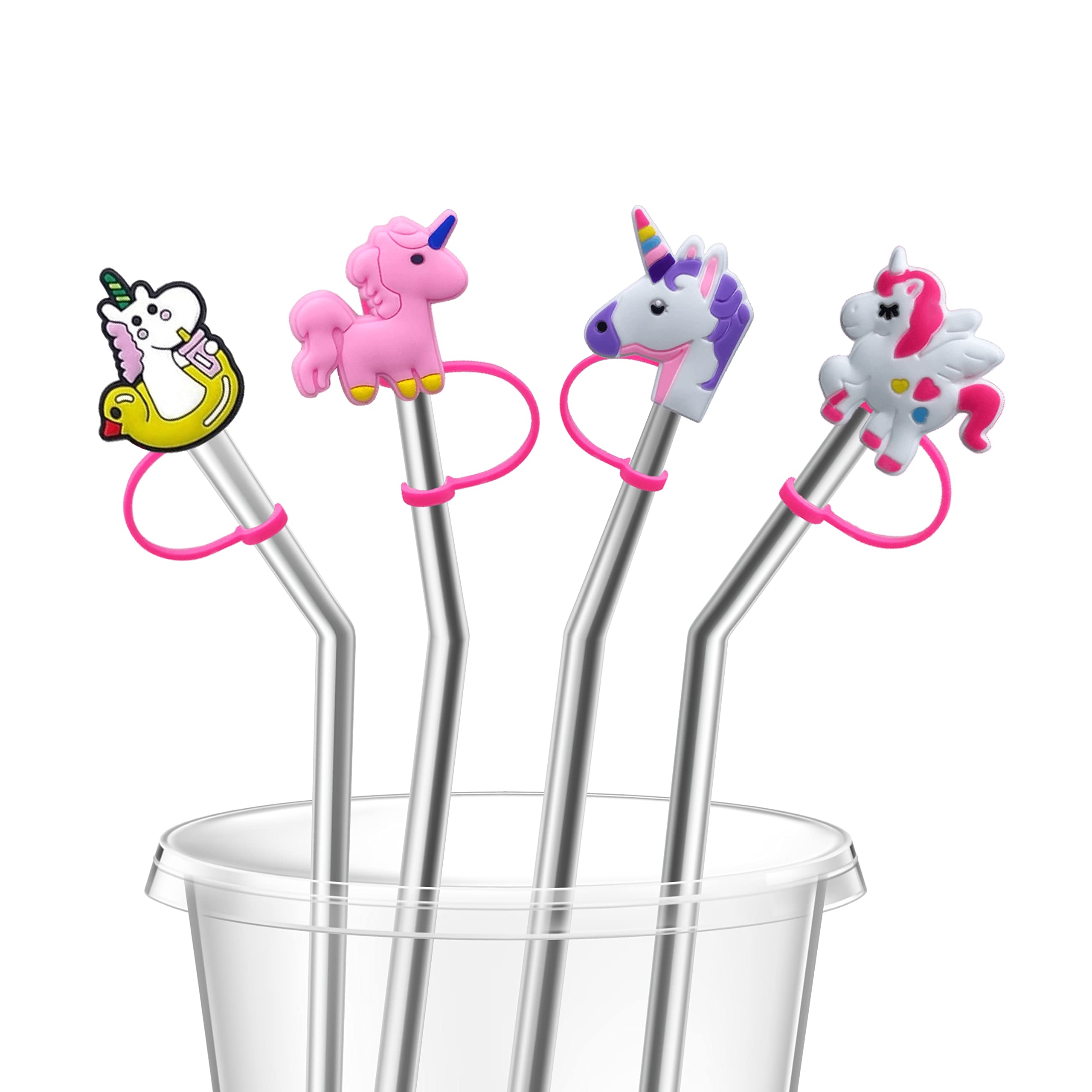 4 Pieces Silicone Straw Tips Covers Reusable Unicorn Drinking Straw Tips Lid Plugs for 6-8 mm Straws (Straws Not Included)