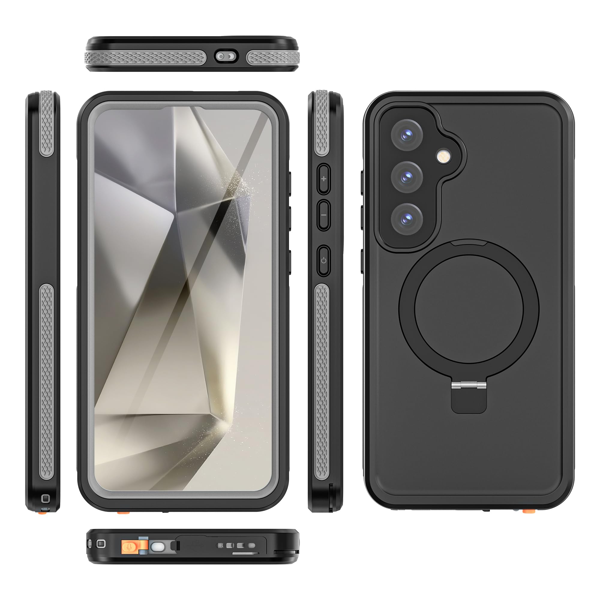 Beeasy Cover per Samsung Galaxy S25 Plus Impermeabile con Cavalletto,con MagSafe,Protezione Fotocamera/Schermo,360 Militare Antiurto Resistente Custodia,Indistruttibile Subacquea Waterproof Case