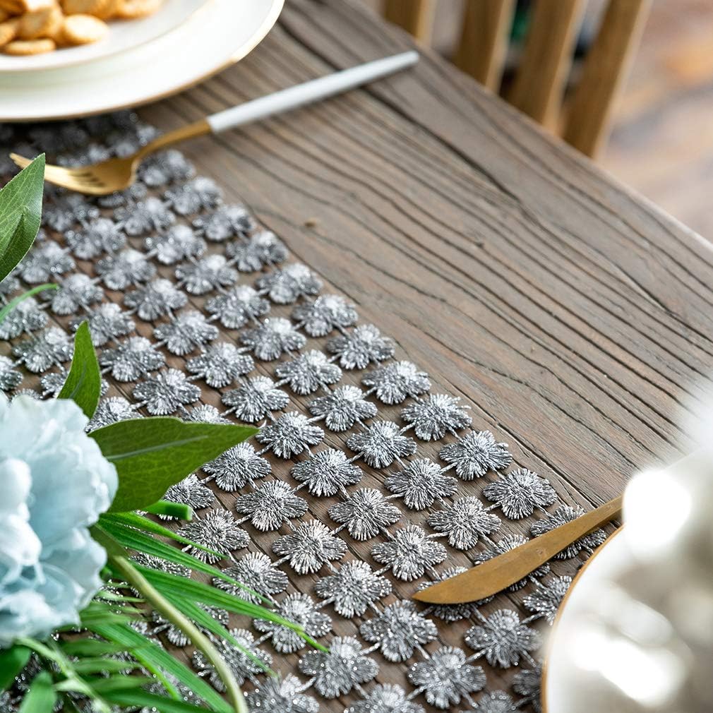 Blасk Frіdау Clеаrаnсе Valea Home Table Runners 12 x 72 Inch Glitter Clover Table Runner for Kitchen Wedding Bridal Shower Decorations, Silver Grey Flаѕh Dеаlѕ - 40% оƒƒ Valea Home Table Runners 12 x 72 Inch Glitter Clover Table Runner for Kitchen Wedding Bridal Shower Decorations, Silver Grey