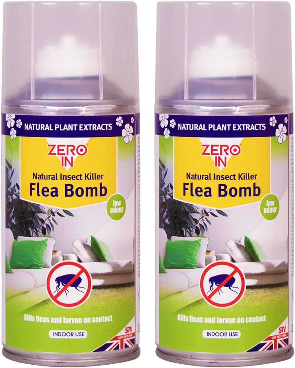 Natural Insect Killer Flea Bomb 150ml Twin Pack – One-Shot Whole Room Flea Treatment – Kills Fleas, Eggs & Larvae on Contact – Natural Pyrethrins – No Harmful Residues – Treats Up to 40m³