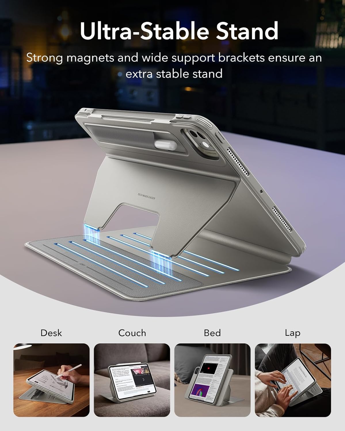ESR for iPad Pro 11 Inch Case (M5/M4) 2025/2024, Rotating Case with Removable Magnetic Cover, Adjustable Portrait/Landscape Stand, 9 Standing Angles, Shift Series, Titanium