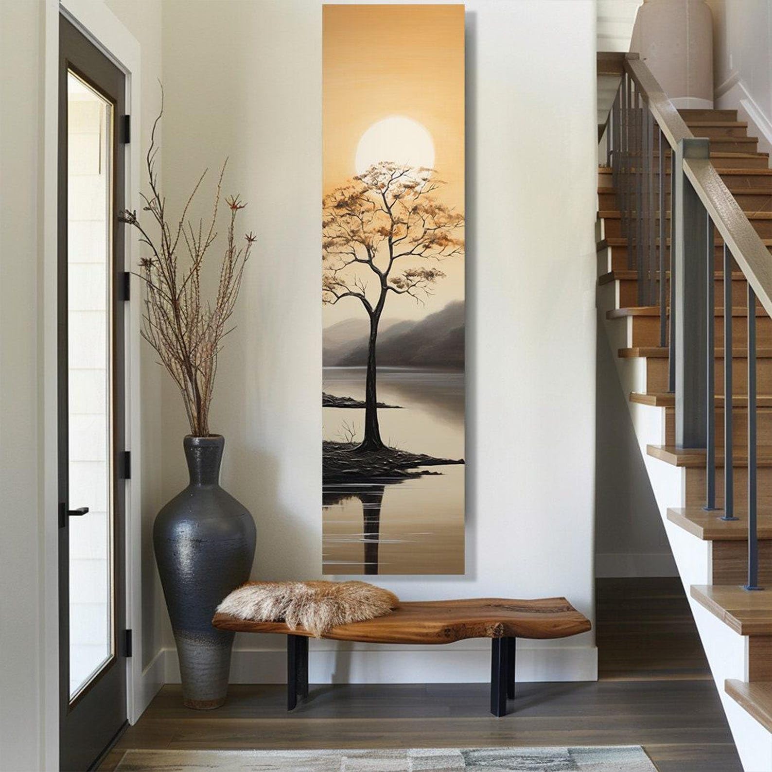 YUSUZHU Quadro murale con albero lungo e stretto, Quadro su tela alto e stretto, Quadro verticale lungo, Stampa su tela di grandi dimensioni, Paesaggio su tela (30x90 cm/Cornice interna)