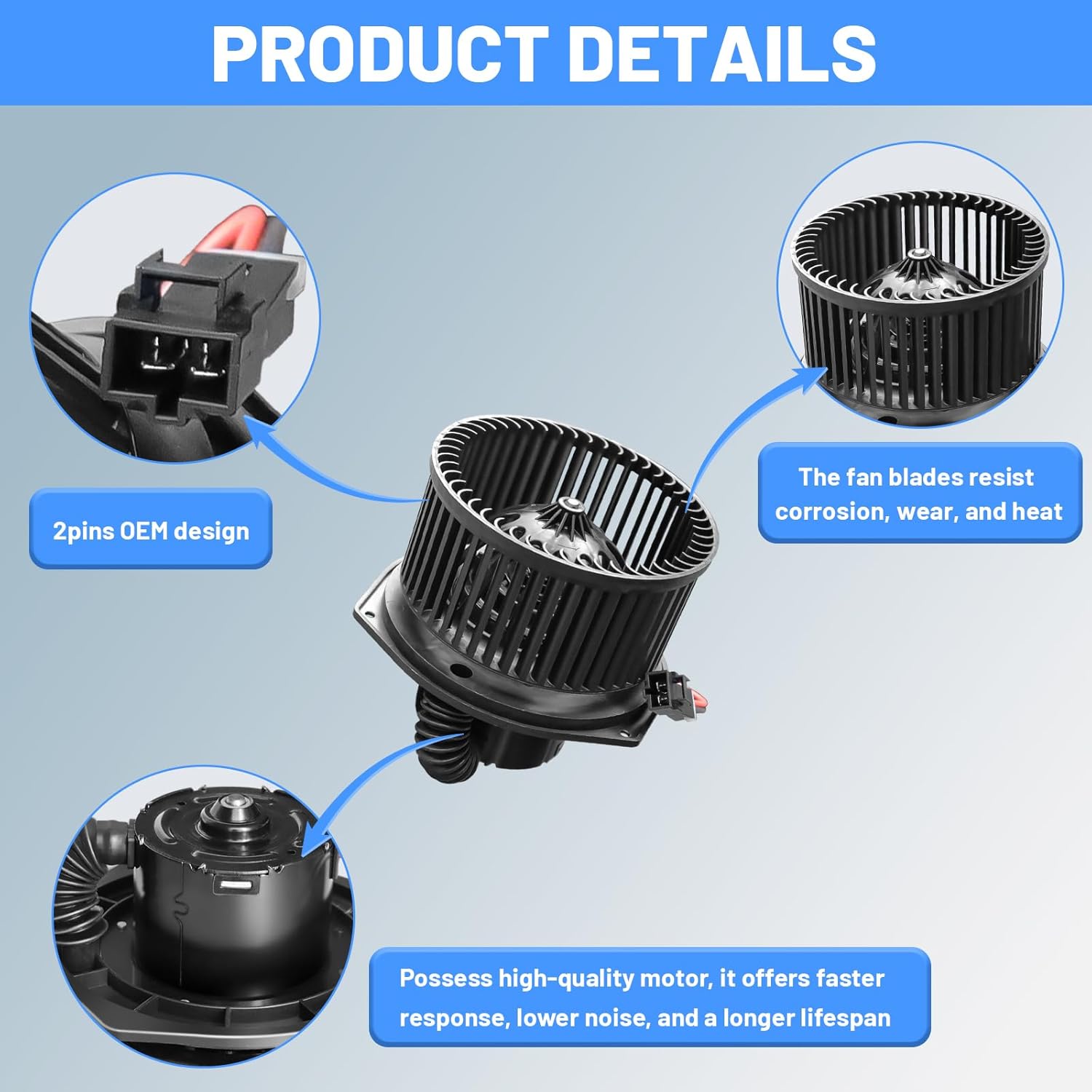HVAC Heater Blower Motor - Compatible with Chevy, Pontiac & Saturn - HHR 2006-2011, Cobalt 2005-2010, G5 2007-2010, Ion 2003-2007, Replace# 75778