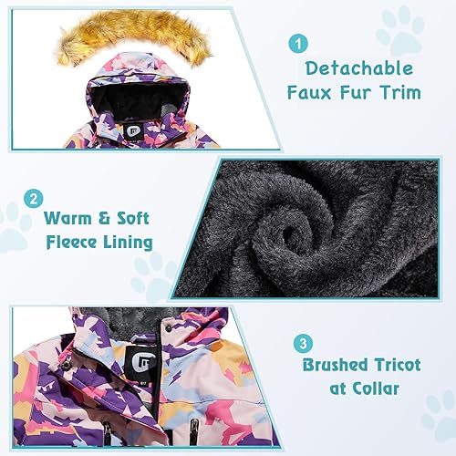 Miniatura 4 de FARVALUE Chaqueta de esquí impermeable para niñas, abrigo de invierno resistente al viento, abrigo de forro polar cálido para nieve, impermeables