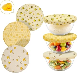 Reusable Beeswax Bowl Covers for Bread Proofing & Food Storage, Eco-Friendly Organic Cotton with Natural Wax & Resin, for Baking, Picnic, Pet Food, Sustainable Kitchen, 3 Pack (Honeybee001, 12Inch)