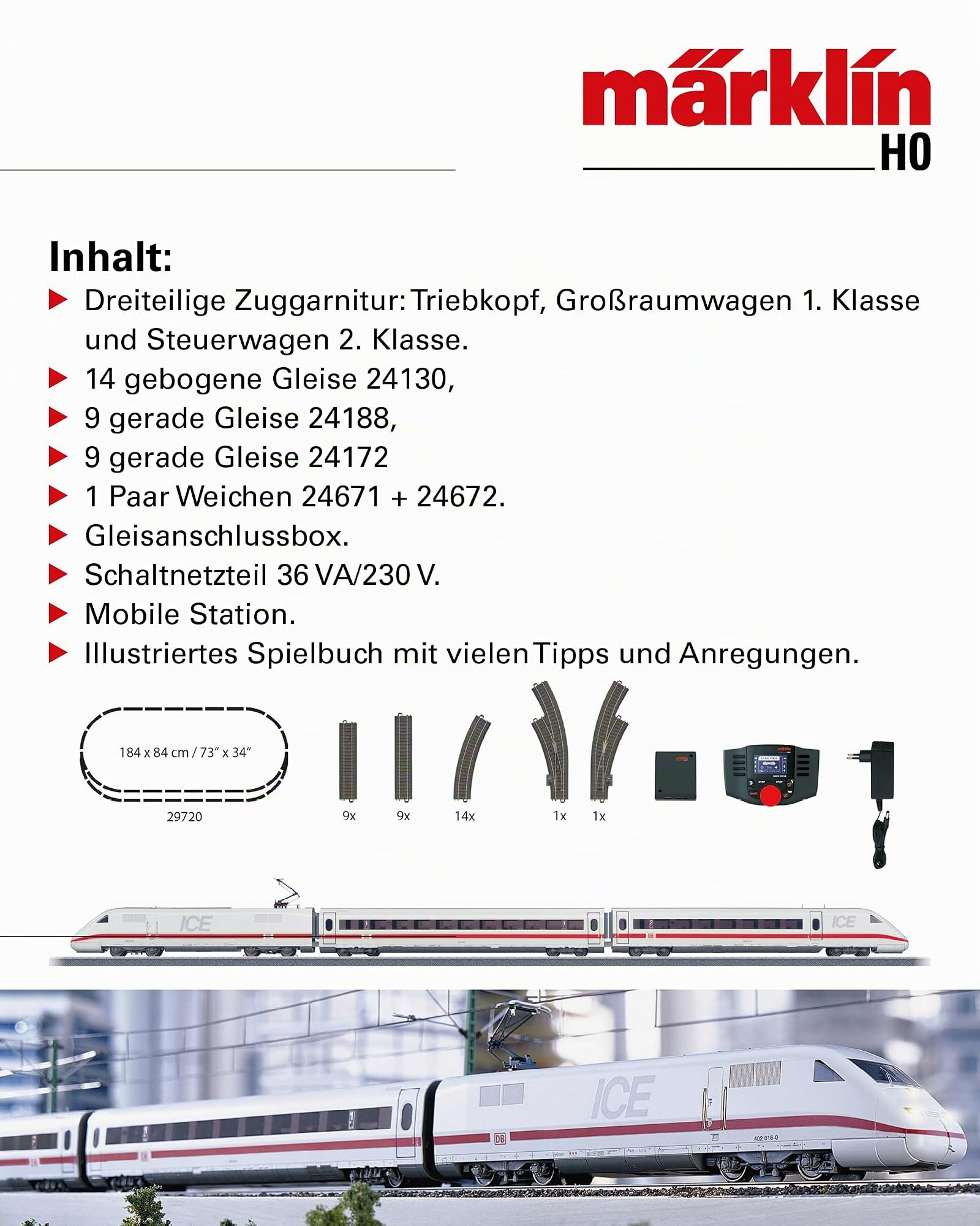 Märklin 29792 - Kit de démarrage numérique Ice 2, Voie H0 modèle ferroviaire, Nombreuses Fonctions sonores, avec Station Mobile et Rails de Voie C, Divers
