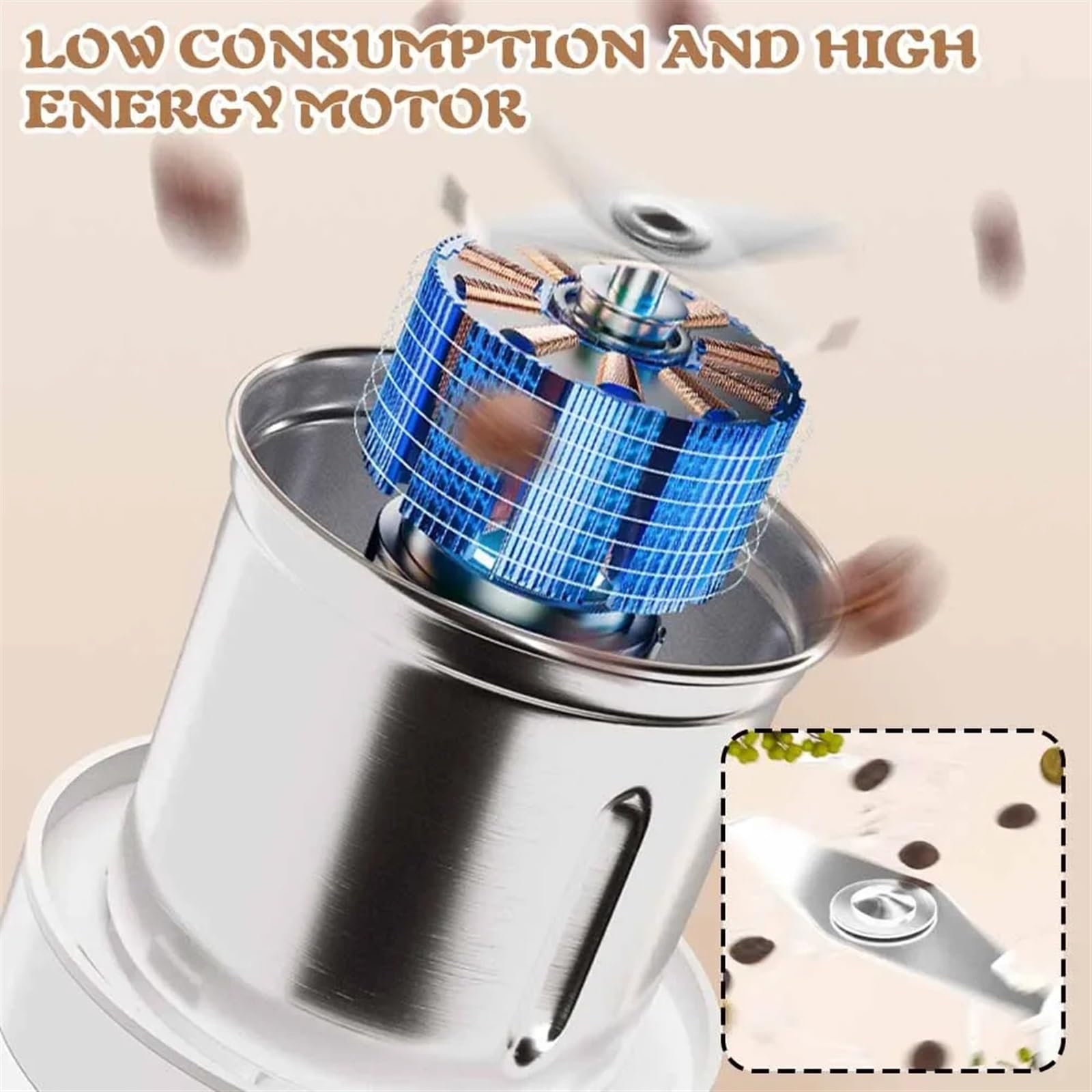 Molinillo de Cereales Portátil, Molinillo de café eléctrico, molinillo de especias, procesador de alimentos, licuadora de cocina, mezclador de granos, taza extraíble, lavable, gran capacidad 220 ml pa