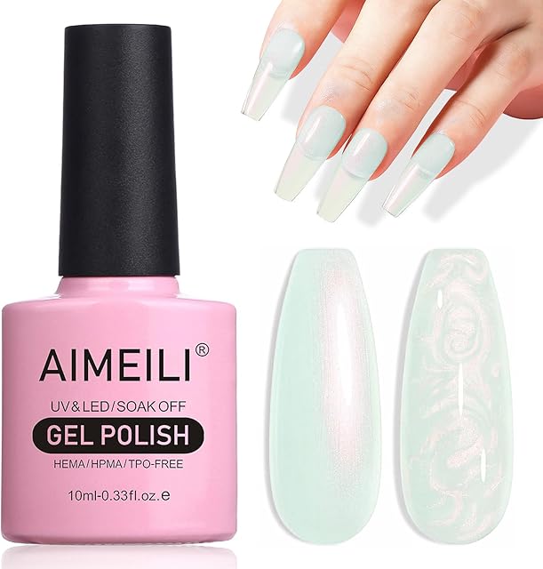 AIMEILI Żelowy lakier do paznokci Pearl Effect, Transparent Pearl Shimmer Shiny Glitter Gel UV LED Soak Off Pearl Gel Polish - (166) 10ml