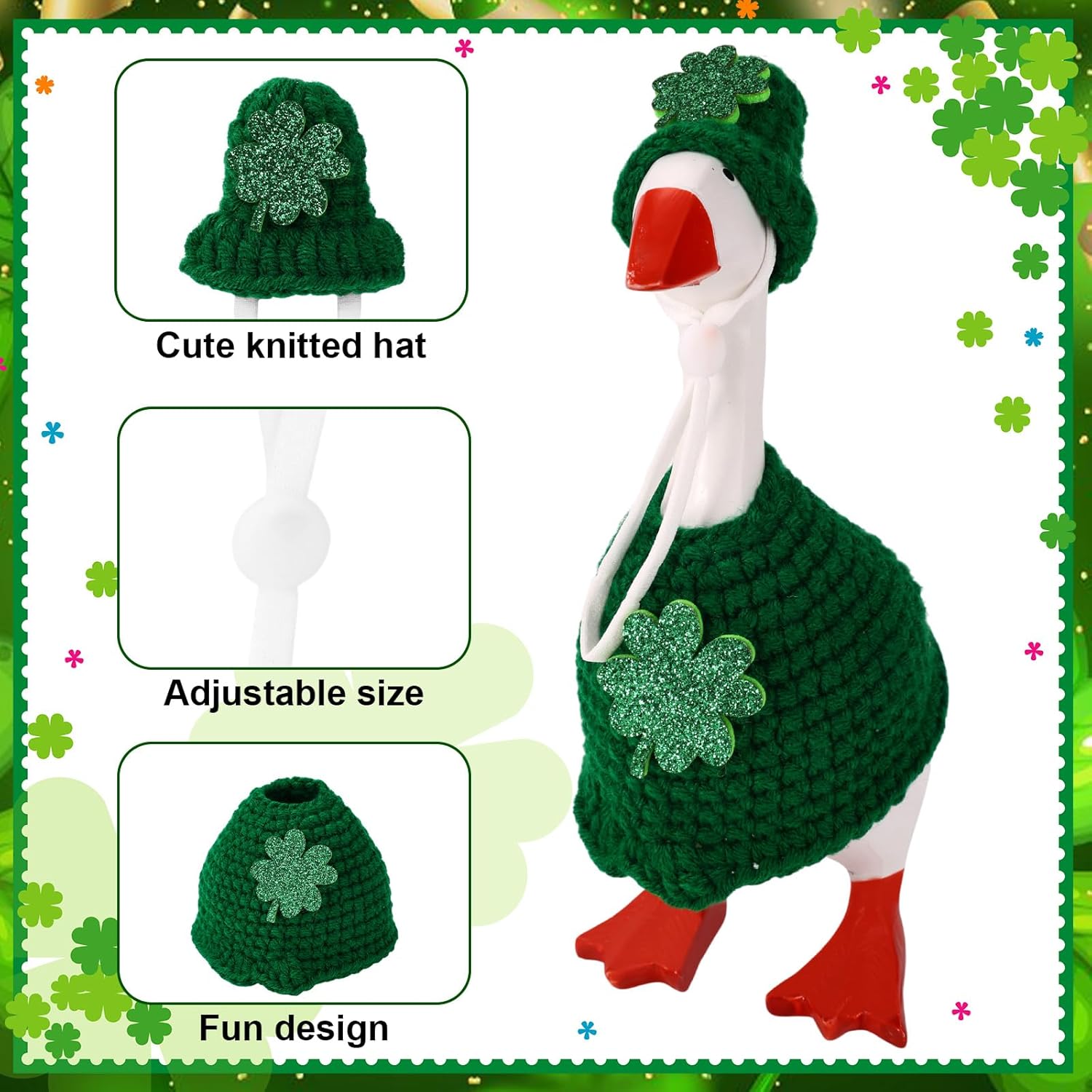 Clover Style Desk Goose Outfit Set, Clothes Includes 1 Hat & 1 Top for 18cm/7 Inch Mini Porch Goose Costume Clothing Accessories St Patrick's Yard Decor