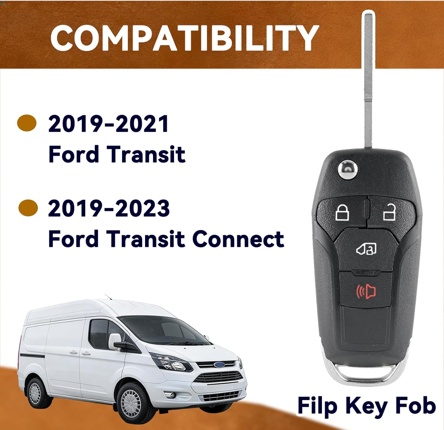 2PCS Flip Key Fob Replacement for Ford Transit 2019 2020 2021 Ford Transit Connect 2019-2023 Keyless Entry Remote Fob N5F-A08TAA 164R8236 164R8281