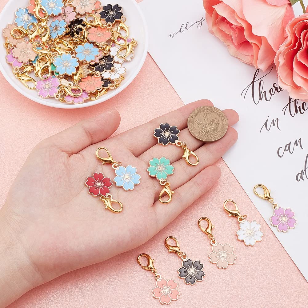 SUNNYCLUE 1 Box 50Pcs Flower Stitch Markers Enamel Crochet Stitch Marker Charms Removable Lobster Clasp Locking Stitch Marker for Knitting Weaving Sewing Accessories UK Women DIY Gift Random Color - Image 3