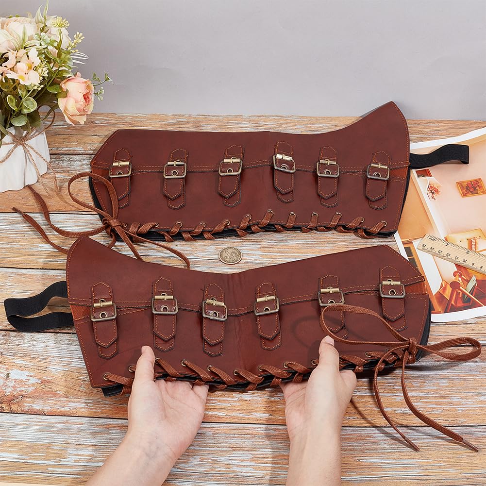 Guêtres Médiévales En Simili Cuir - 2 Paires Ajustables Pour Cosplay, Renaissance, Halloween (couleur Marron Coco)