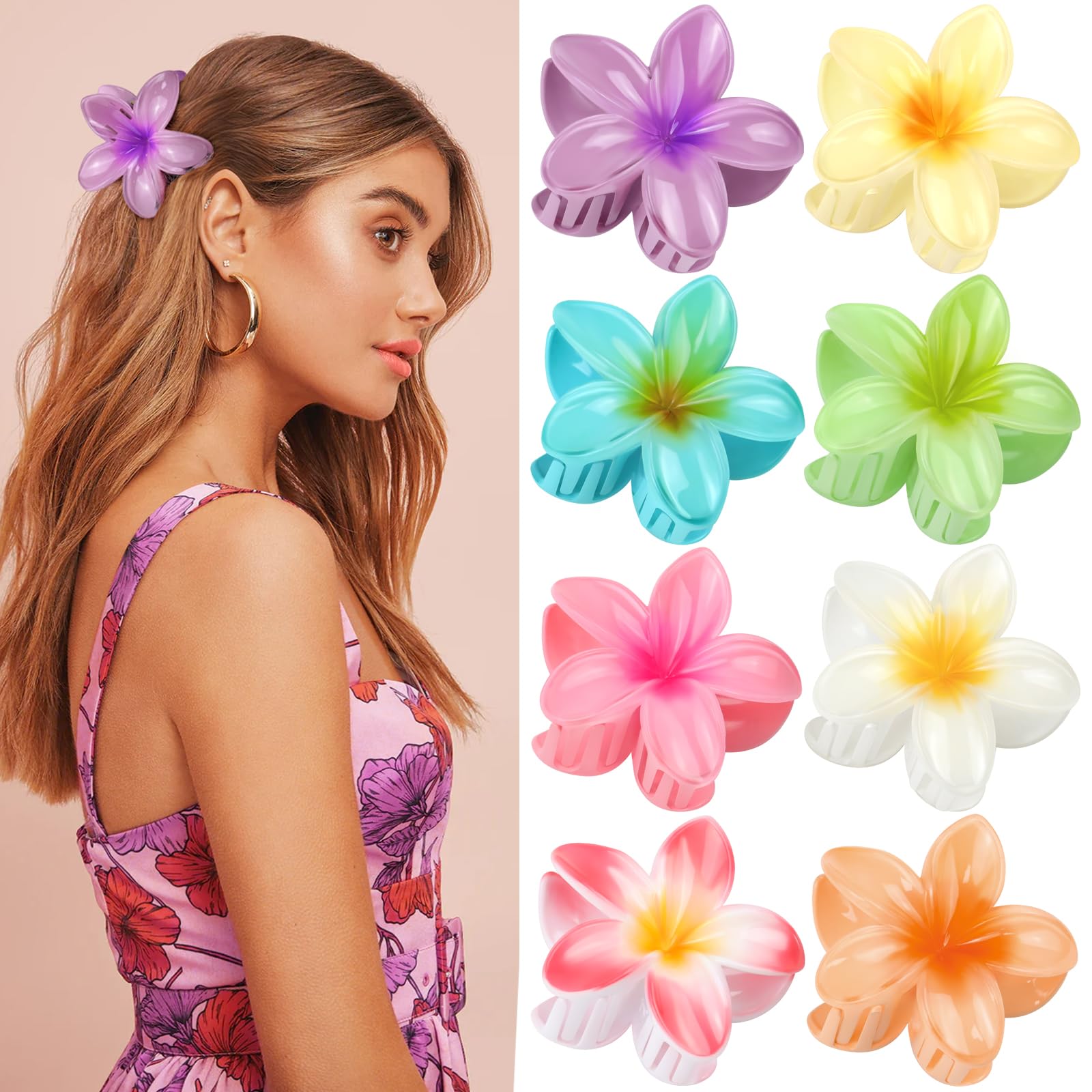 Kavya 8 Piezas Pinza Pelo Flor Plástico, Kavya Pinzas Pelo Mujer Flor Acrílico Pinzas de Pelo Grande Pinzas para el Pelo Antideslizante Hair Clip Accesorios Pelo Mujer Niñas