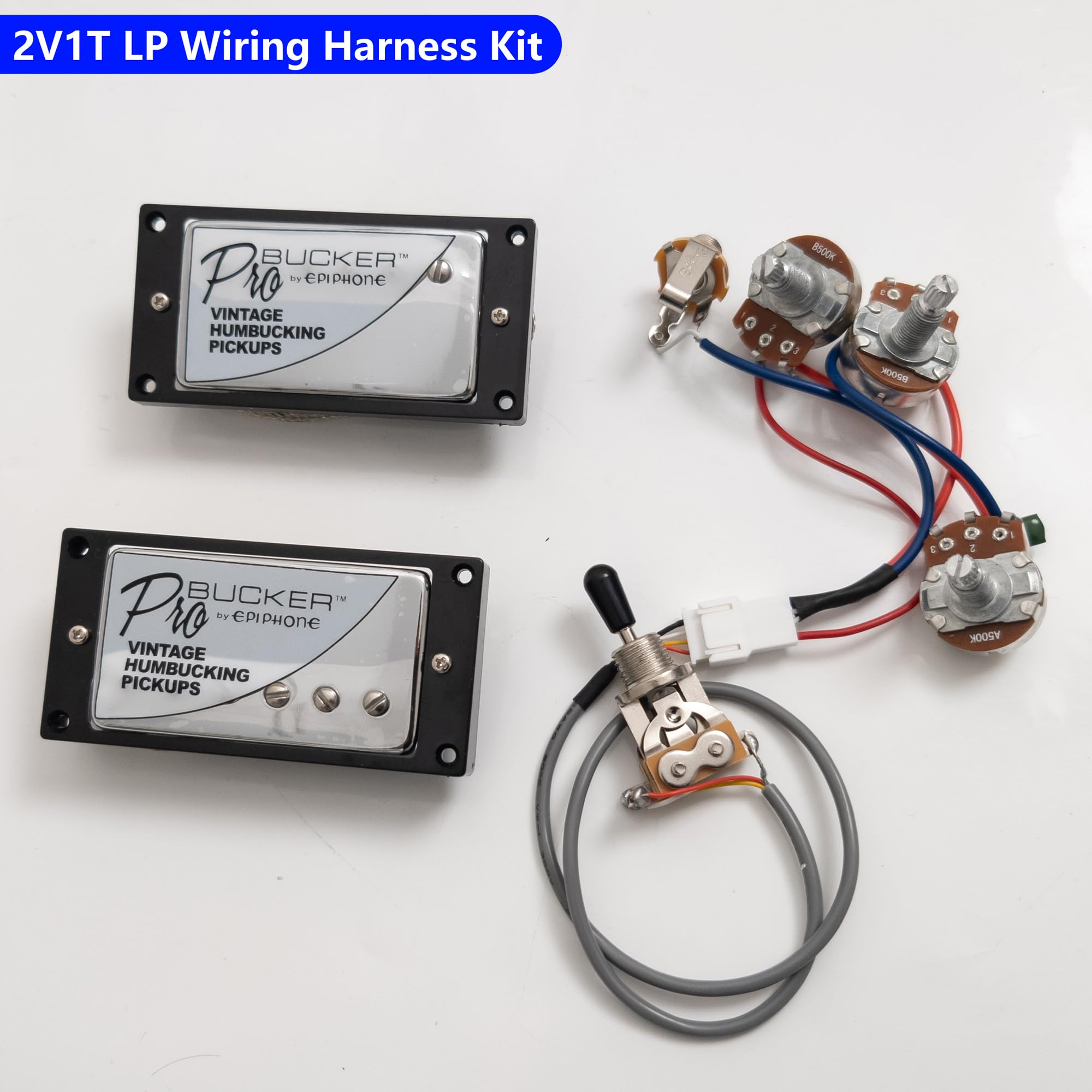 ProBucker Alnico 2 Humbucker zestaw przetworników do przetworników Gibson Les Paul, przetworniki na szyję i mostek, 2-przewodowe wiązki przewodów 2V1T, szyjka (7,5 K, 50 mm) + mostek (8,4 K, 52 mm