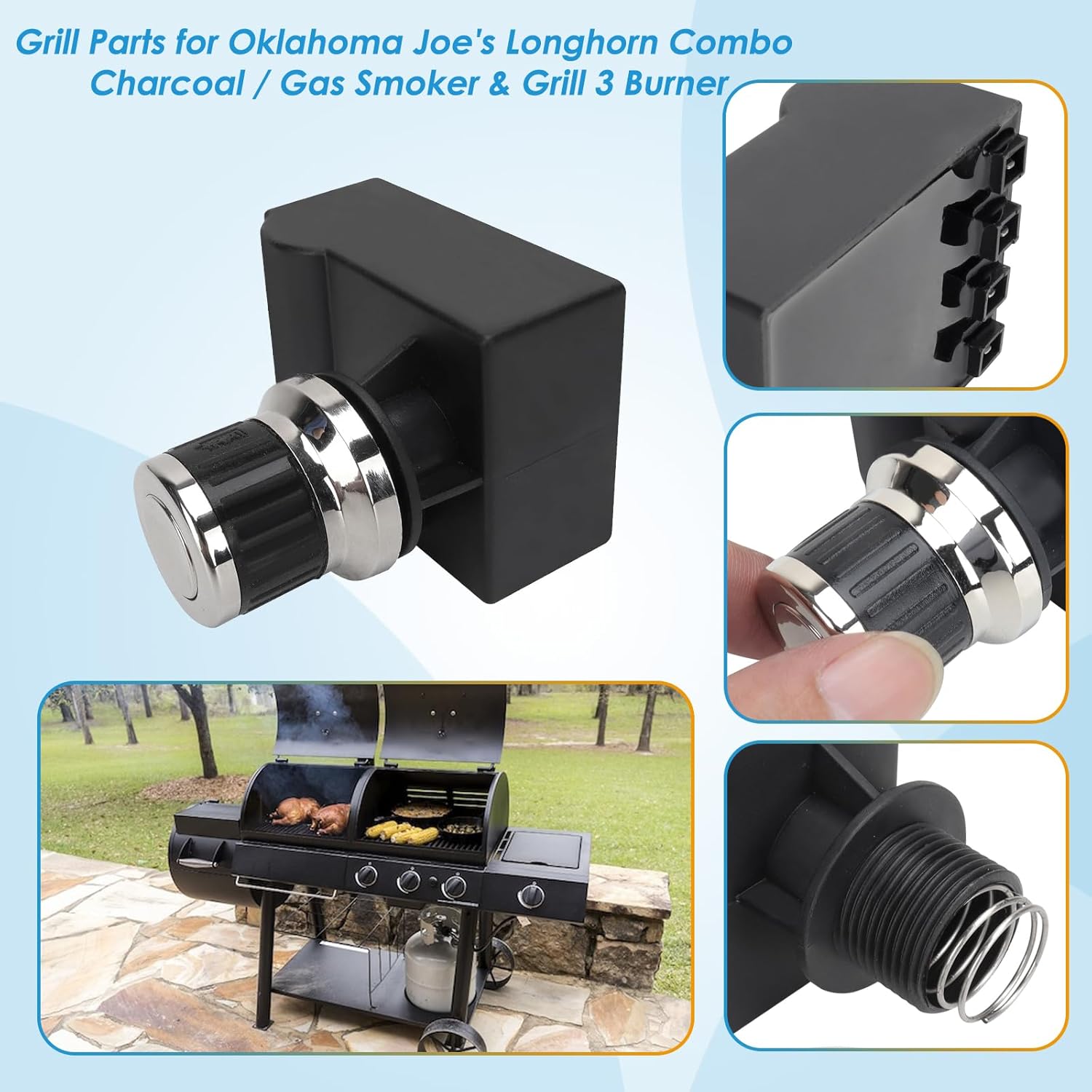 Grill Igniter Kit for Oklahoma Joe's Longhorn Combo Charcoal Gas Smoker Grill 3 Burner 15202029 16202046 18202083, Grill Igniter Parts for Charbroil 463714514, Grill Parts for Oklahoma Joes Grill
