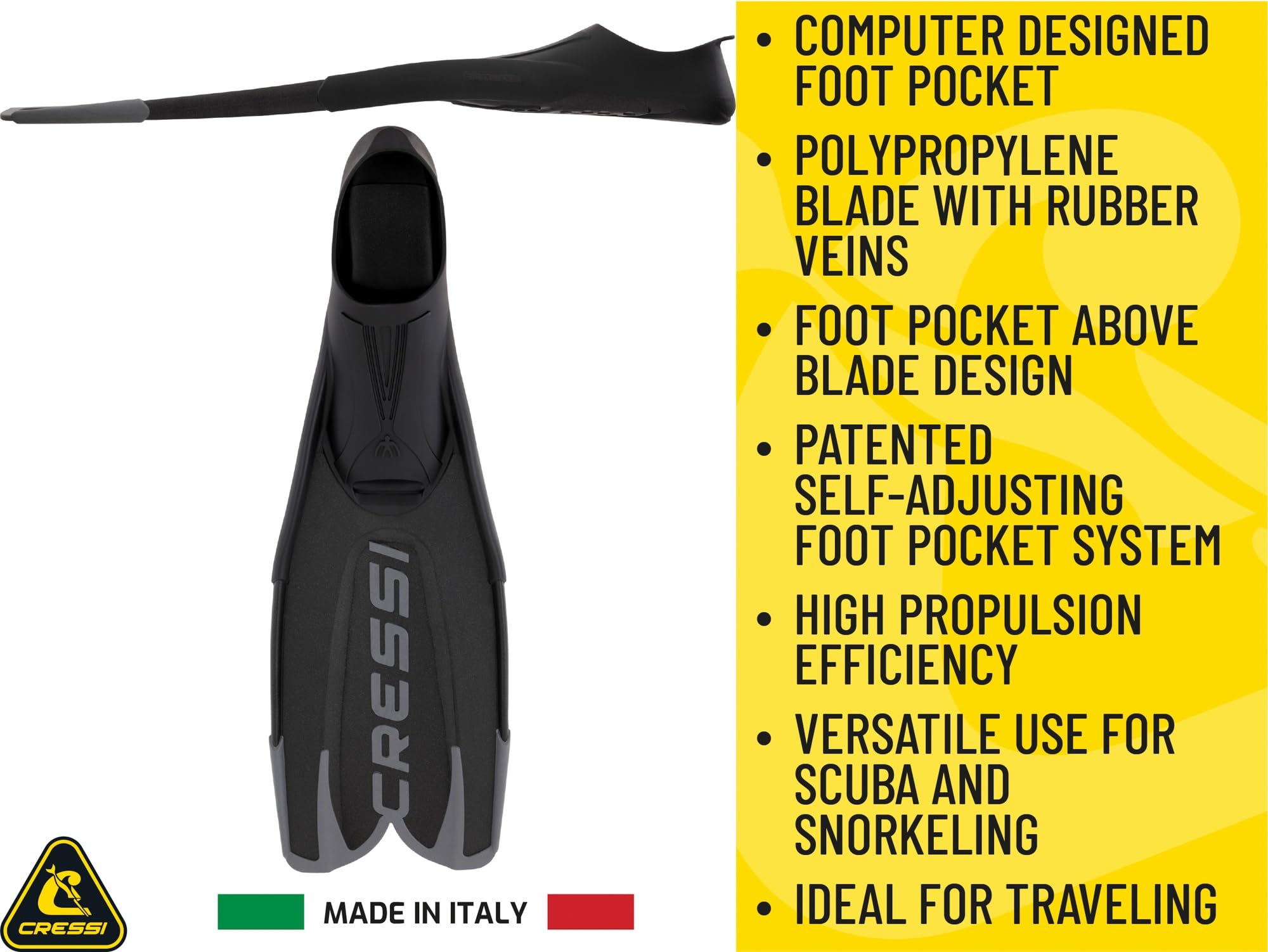 Cressi Agua PRO Fins - Pinna a Scarpetta Chiusa Ideale per Snorkeling Apnea Piscina Immersioni Grazie alla Sua Struttura Resistente e Affidabile Unisex Adulto