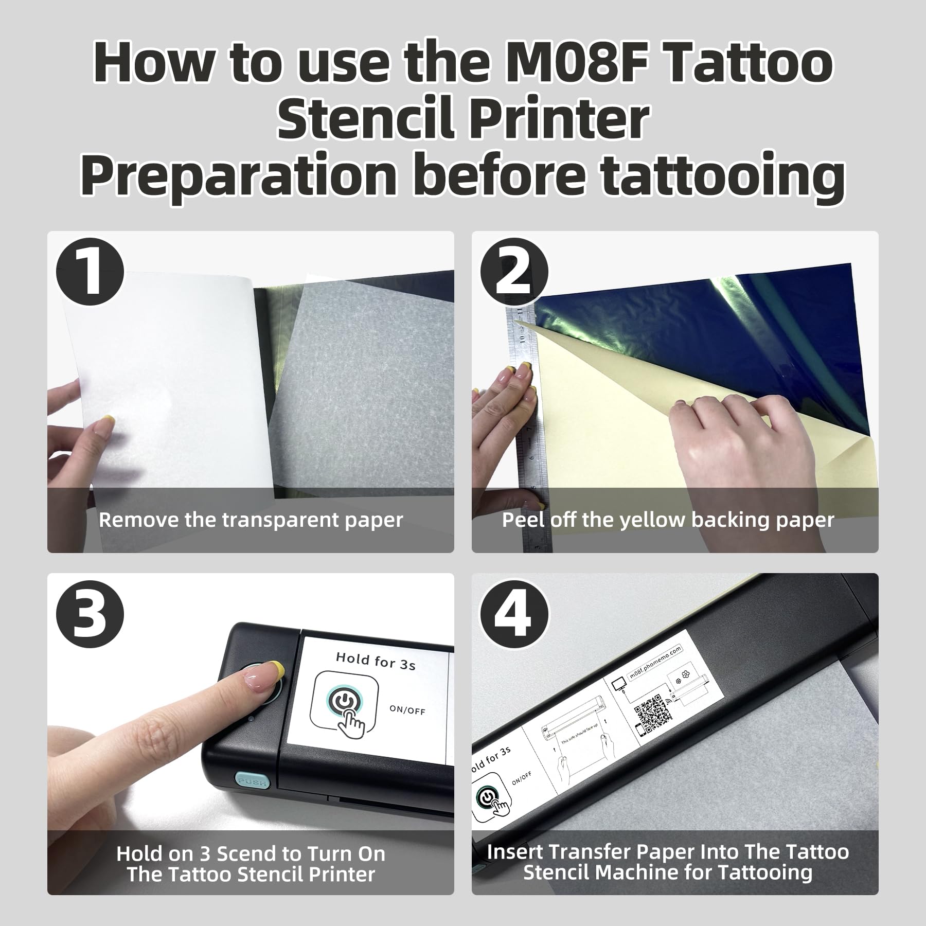 M08F Tattoo Drucker, Stencil Drucker Tattoo Transfer, mit 10 Blatt Tattoo Transfer Papier für Tattoo Künstler, Thermodrucker Tattoo Bluetooth Kompatibel mit Telefon, Tablet und Laptop
