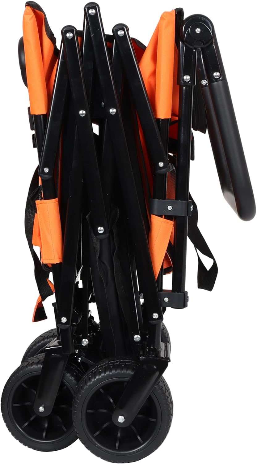 ZeHuoGe 3-in-1 Folding Wagon Cart with Bench Seat & Canopy & Storage, 500lbs Heavy-Duty, 180L Capacity, All-Terrain Wagon for Camping, Beach, Sports, & Garden (Orange)