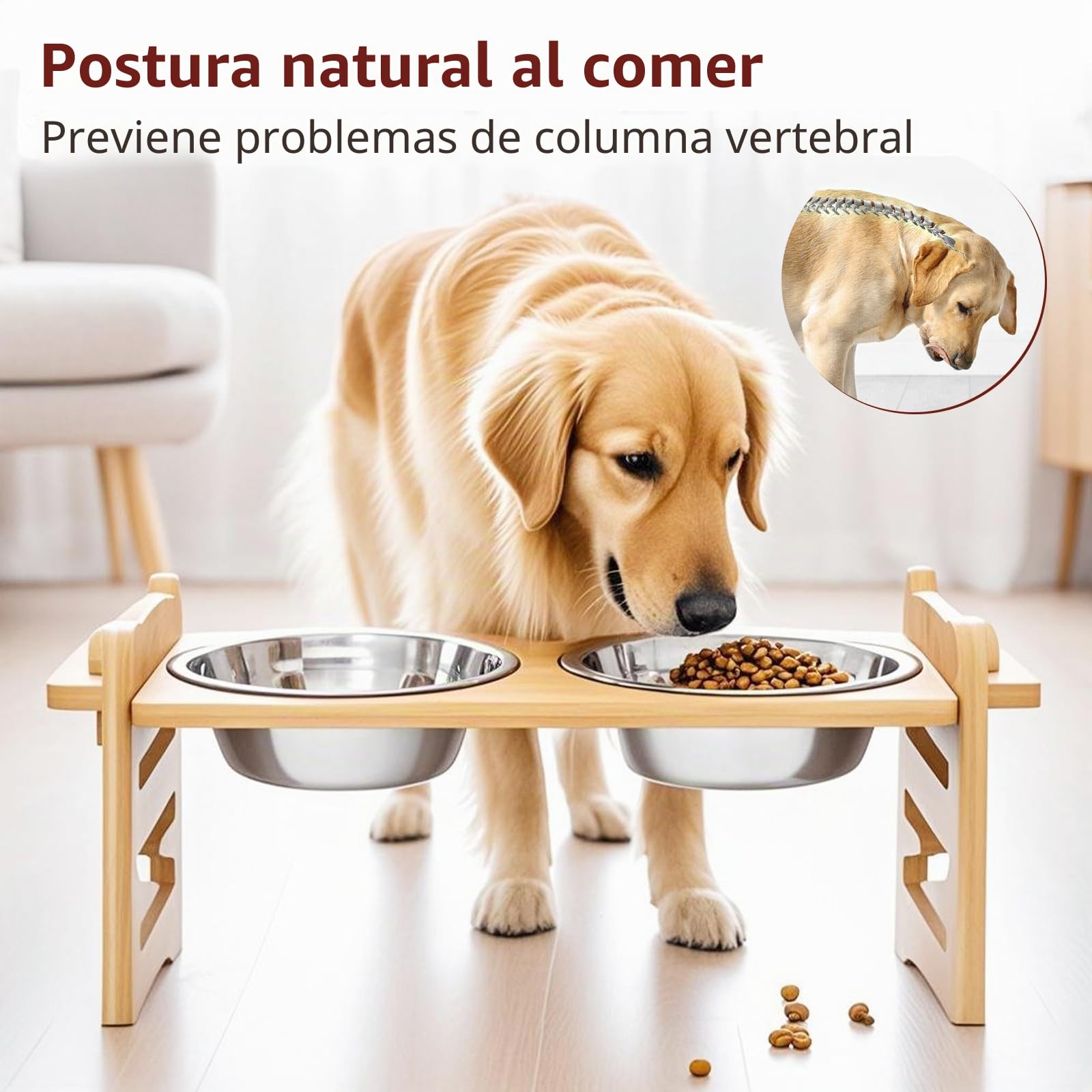 Comedero para perros ajustable en altura, comedero elevado, comederos para perros con soporte de bambú para perros pequeños y gatos, estación de alimentación antideslizante, cuencos de acero