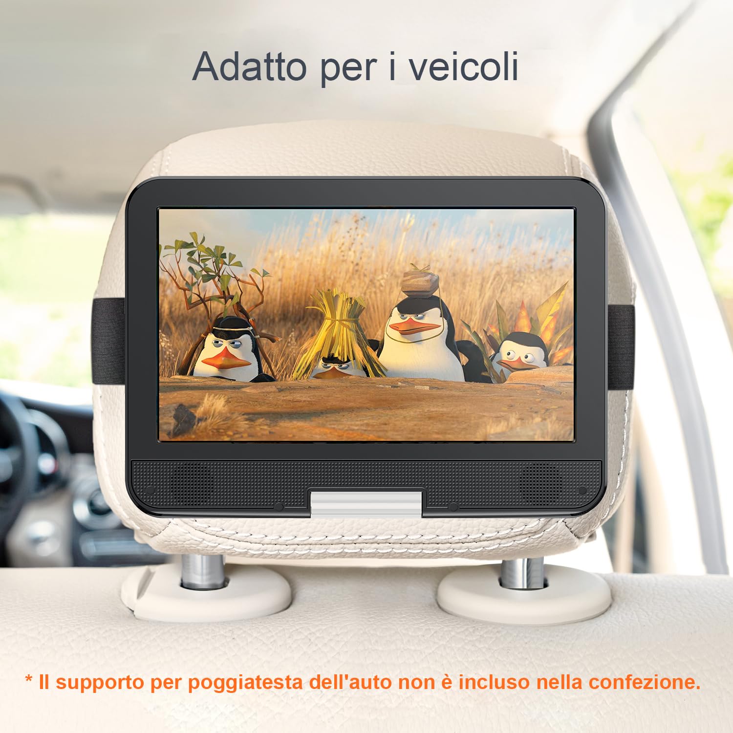 YOTON Lettore DVD Portatile 12,5" con Schermo Girevole HD da 10,5" per Auto e Bambini, con Caricatore per Auto, Supporta 6 Ore di Batteria Integrata e USB/scheda SD/sincronizzazione TV, Bianco